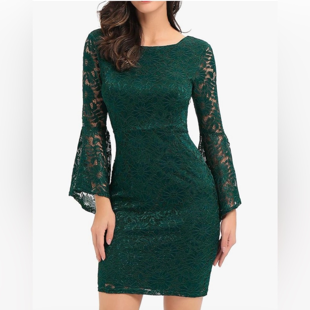 Green Long Sleeved Cocktail Dress